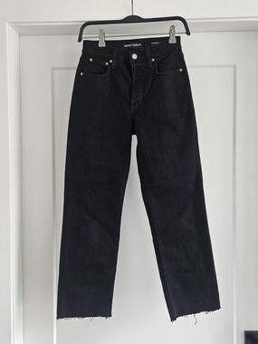 Denim Forum Black The Arlo High Rise Straight Leg Jeans with Raw Hem 24W 28L